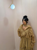 Giacca con cappuccio ricami beige