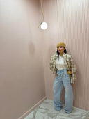 Camicia a quadri beige