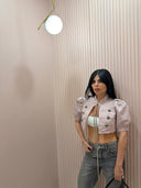 Gilet cropped mezza manica cipria