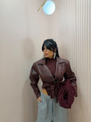 Biker cropped ecopelle bordeaux