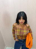 Maglia velata tartan gialla