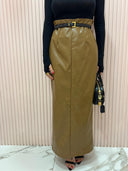 Gonna Midi Ecopelle Oliva