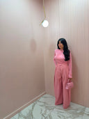 Pantalone palazzo con riprese rosa