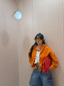 Camicia quadretti arancio con cappuccio