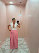 Pantalone palazzo con riprese rosa