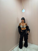 Top foglie Swarovski nero