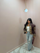 Giacca Japan ecopelle gold and bordeaux