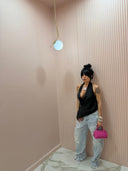 Top satin nero