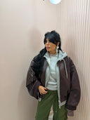 Bomber ecopelle combinato con felpa vino