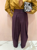 Pantalone vita alta con riprese vino