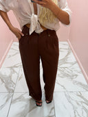 Pantalone palazzo lino marrone