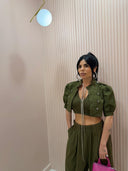 Gilet cropped mezza manica verde