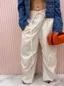 Pantalone cargo satin effetto bustino crema