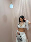 Top manica lunga Swarovski bianca