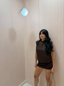 Mini dress open marrone