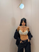 Top foglie Swarovski bianco
