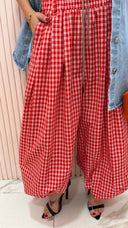 Pantalone balloon Aladin quadri rosso