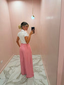 Pantalone palazzo con riprese rosa
