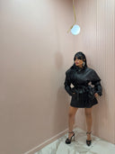 Coordinato ecopelle biker e shorts nero