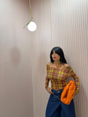 Maglia velata tartan gialla