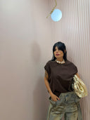Canotta oversize spalla larga marrone