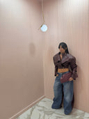 Biker cropped ecopelle bordeaux