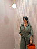 Coordinato in lino camicia e pantalone lungo verde
