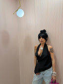 Top satin nero