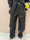 Pantalone stringhe pelle nero