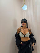Top foglie Swarovski nero