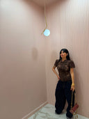 Top camicia coreana in pizzo marrone
