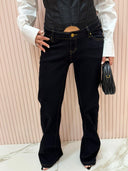 Jeans vita bassa tela elastica nero con cuciture