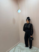 Camicia Corea in pizzo alamari nera