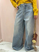 Jeans Denim lavaggio chiaro banda laterale