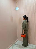 Coordinato in lino camicia e pantalone lungo verde