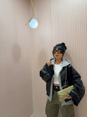 Bomber ecopelle combinato con felpa