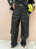 Pantalone stringhe pelle nero