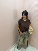Canotta oversize spalla larga marrone